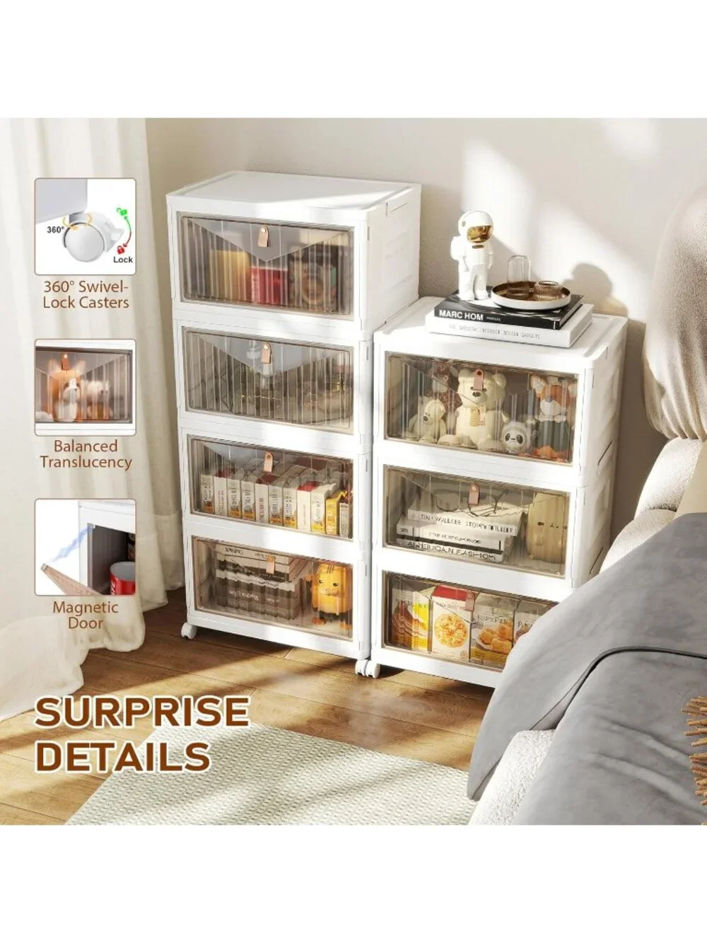 New 4 Tier 23QT Storage Bins with Lids Wheels Collapsible Closet Organizer Home